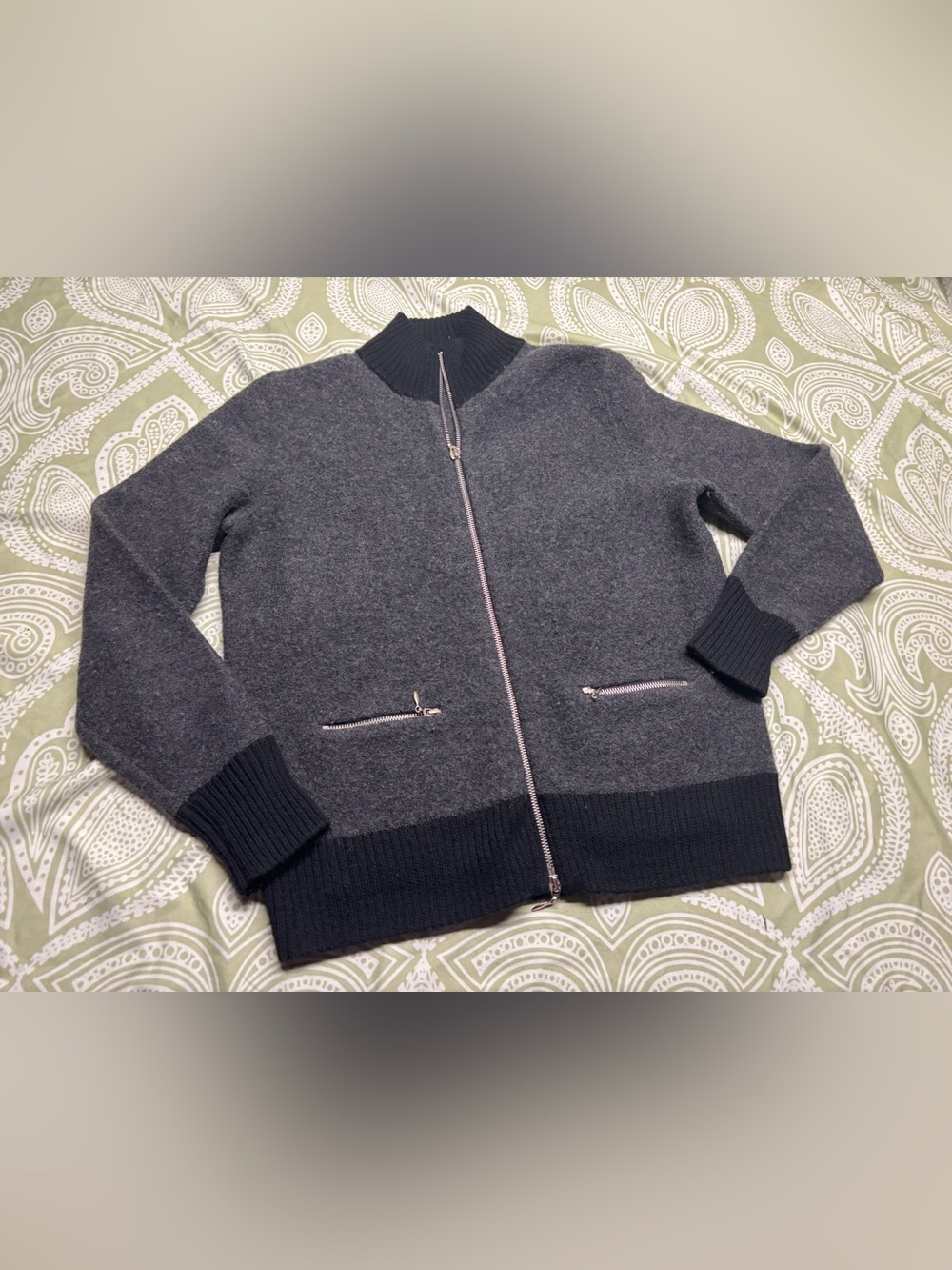 ⚛️Gray & Black Wool Bomber Zip Jacket